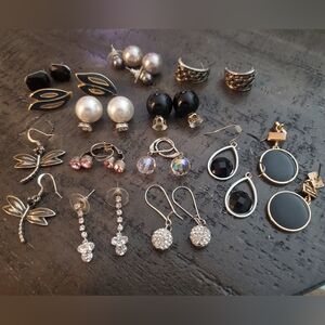 Gorgeous Black, Silver & Crystal Earrings Bundle 13 Prs. Pierced Earrings